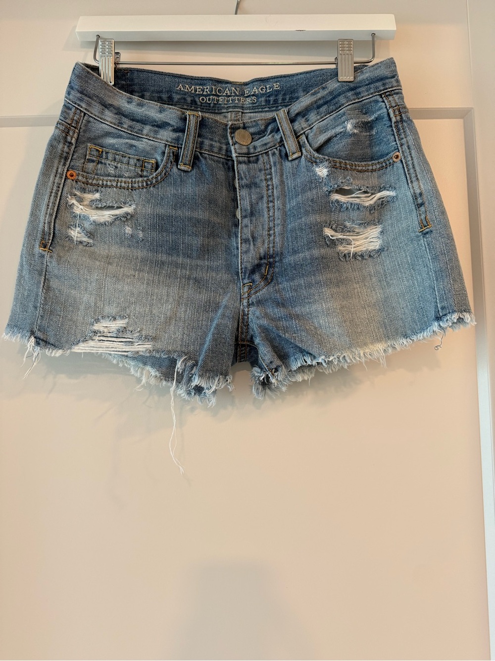 American Eagle Outfitters Distressed Light Blue Denim Cutoff Shorts